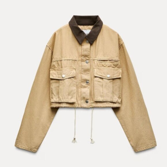 NEW Zara | Contrast Cropped Barn Jacket - Picture 10 of 12